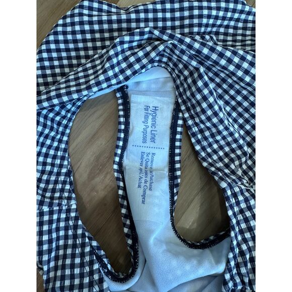 NWT Draper James Navy Gingham Seersucker Side Shirred High Waist Bikini Bottom - Picture 3 of 6